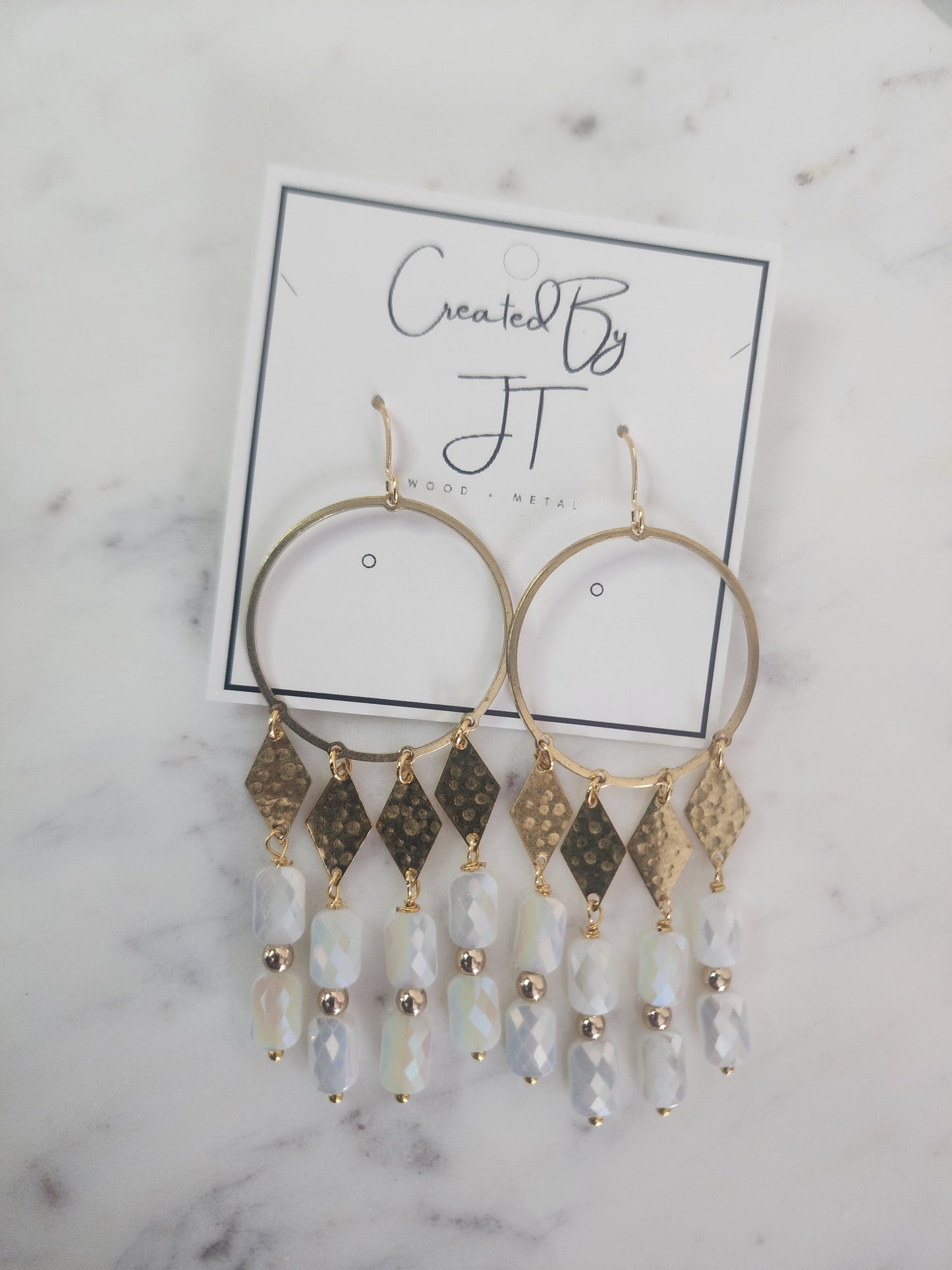 Grace Collection Glass Bead, Drop Hoop Earrings