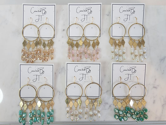 Grace Collection Glass Bead, Drop Hoop Earrings