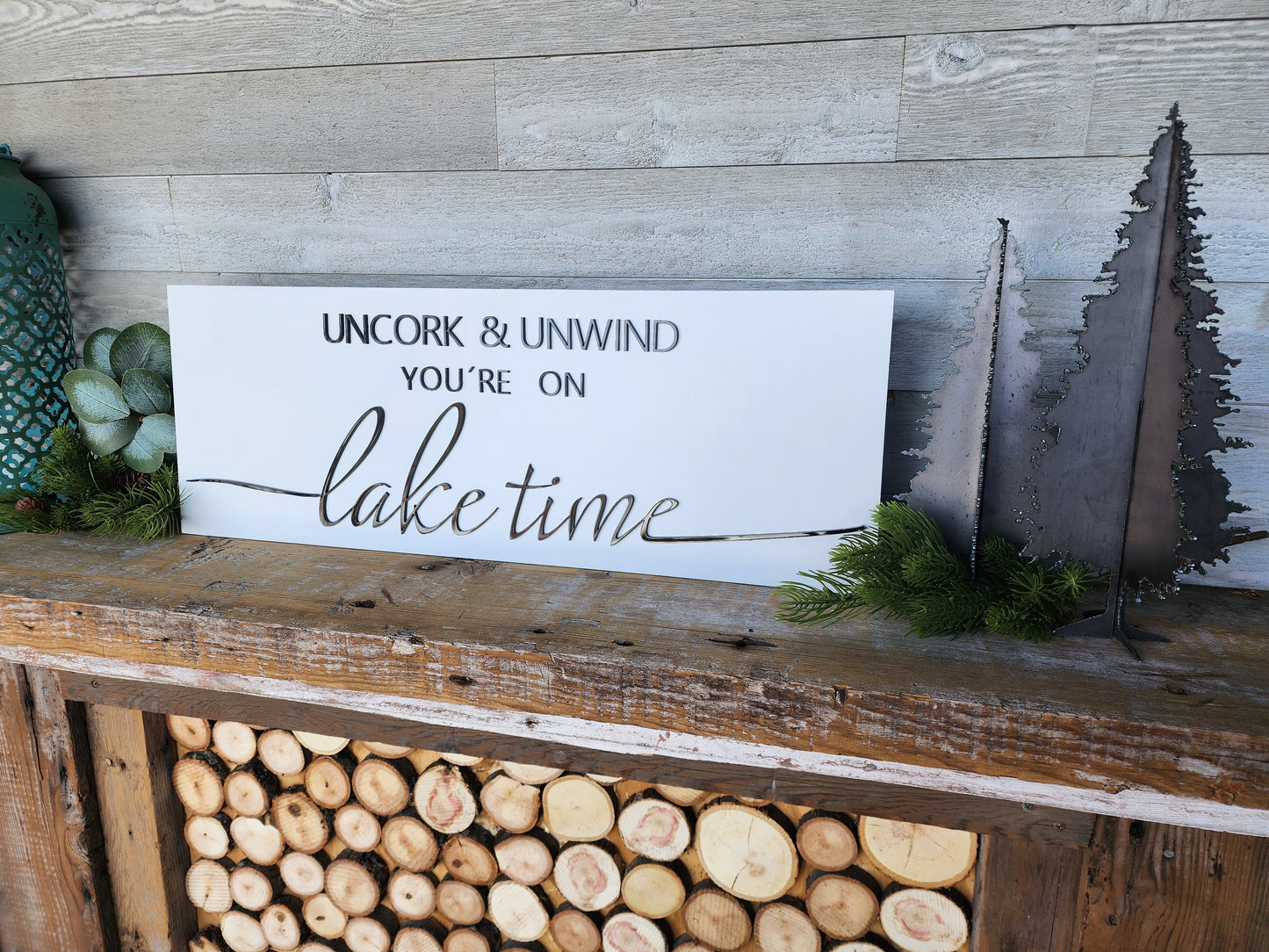 Uncork And Unwind Your On Lake Time Wooden Sign I Lake Decor I Cabin Decor