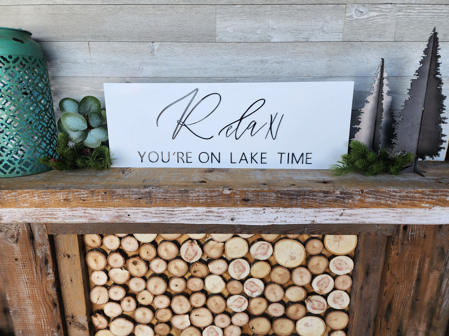 Relax Your On Lake Time Wood Sign I Lake Decor I Cabin Decor I Fireplace Decoration