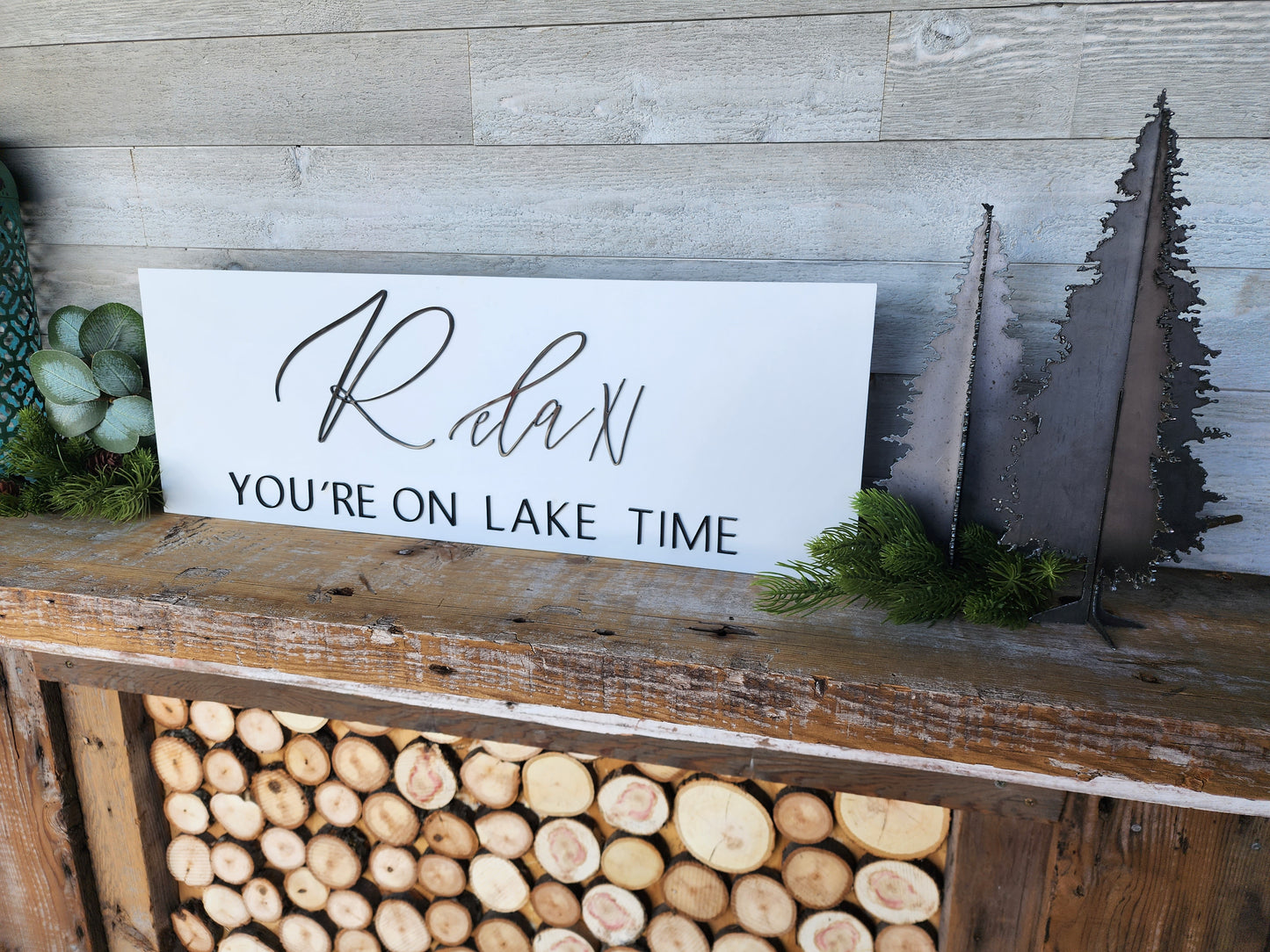 Relax Your On Lake Time Wood Sign I Lake Decor I Cabin Decor I Fireplace Decoration