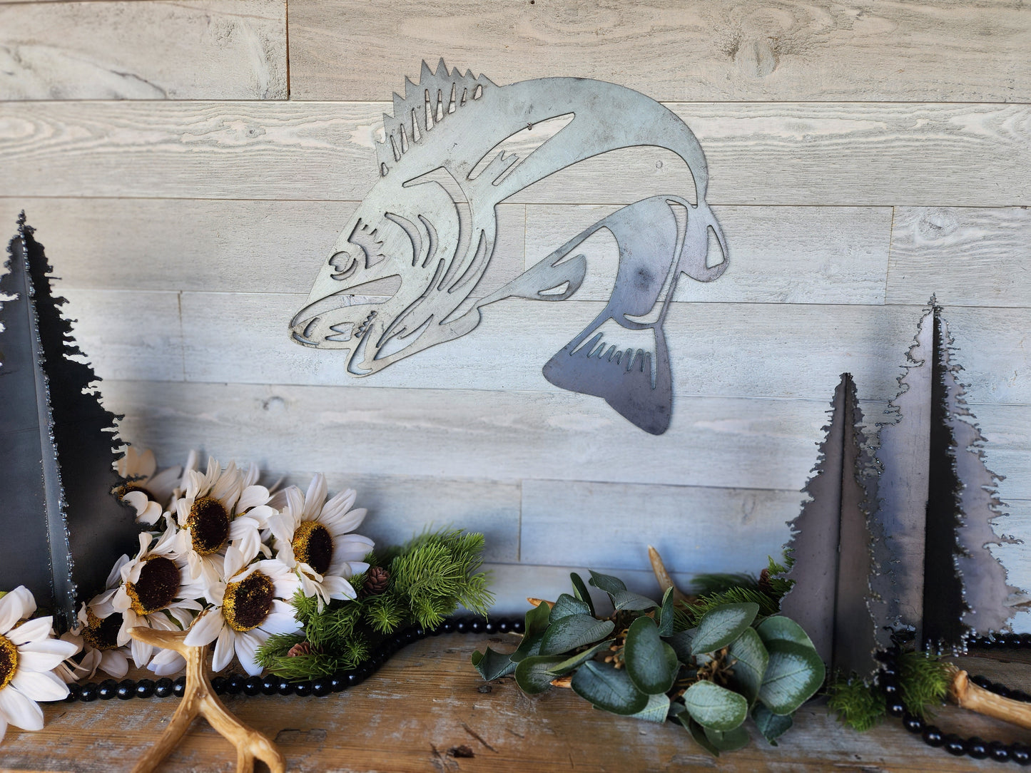 Metal Jumping Walleye Fish, Men's Gift, Mancave Decor, Lake Decor, Fish Art