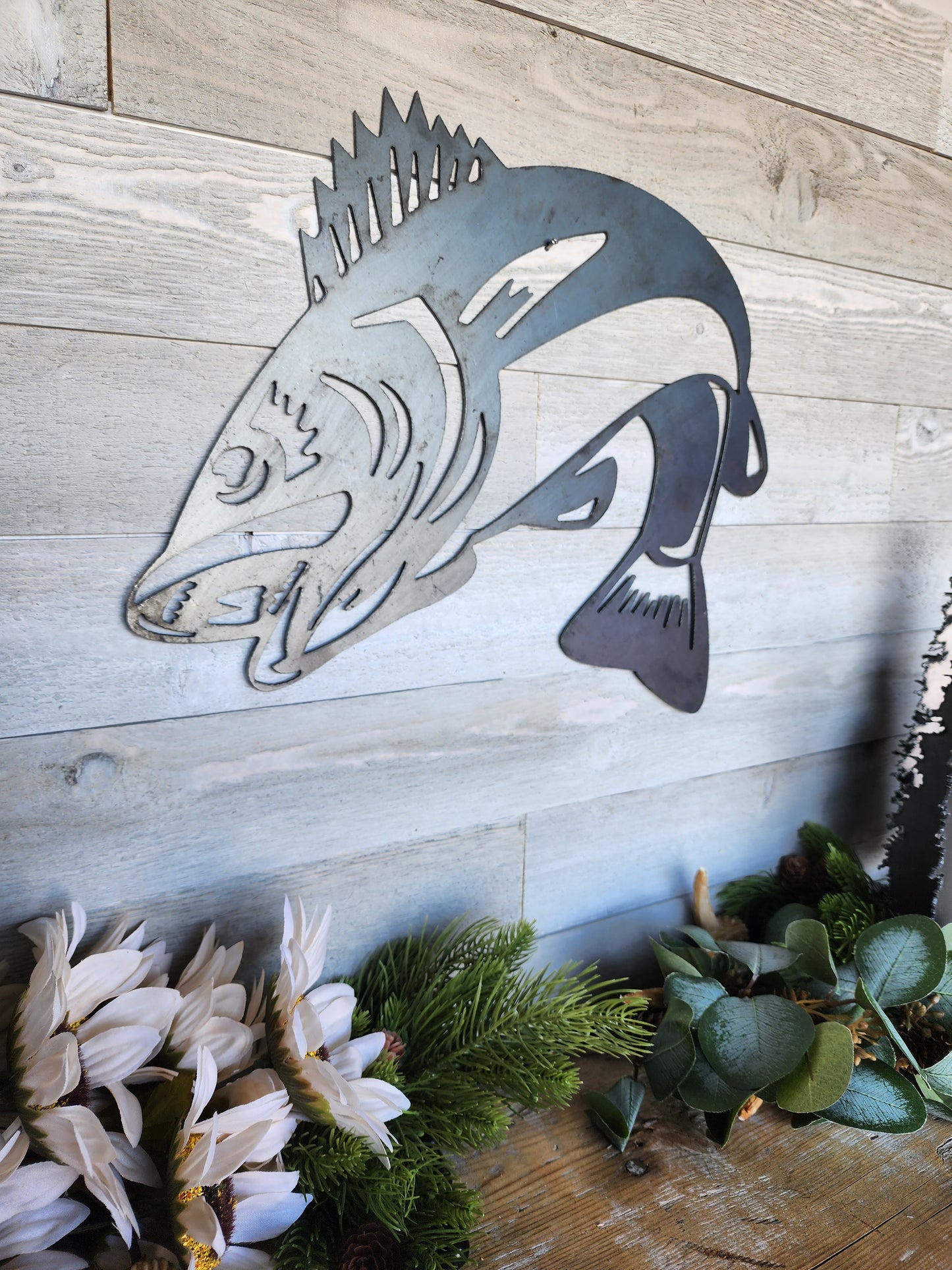 Metal Jumping Walleye Fish, Men's Gift, Mancave Decor, Lake Decor, Fish Art