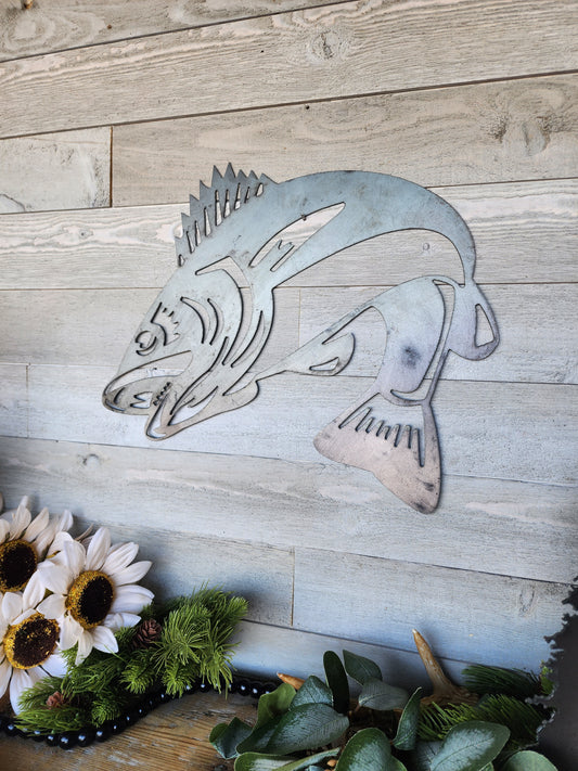 Metal Jumping Walleye Fish, Men's Gift, Mancave Decor, Lake Decor, Fish Art