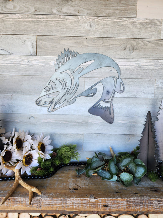 Metal Jumping Walleye Fish, Men's Gift, Mancave Decor, Lake Decor, Fish Art