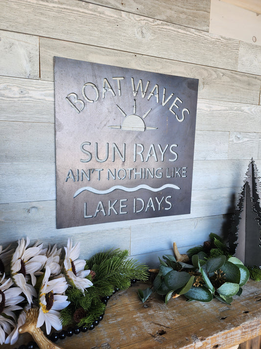 Boat Waves and Lake Days Metal Sign, Lake Cabin Sign, Outdoor Lake Decor