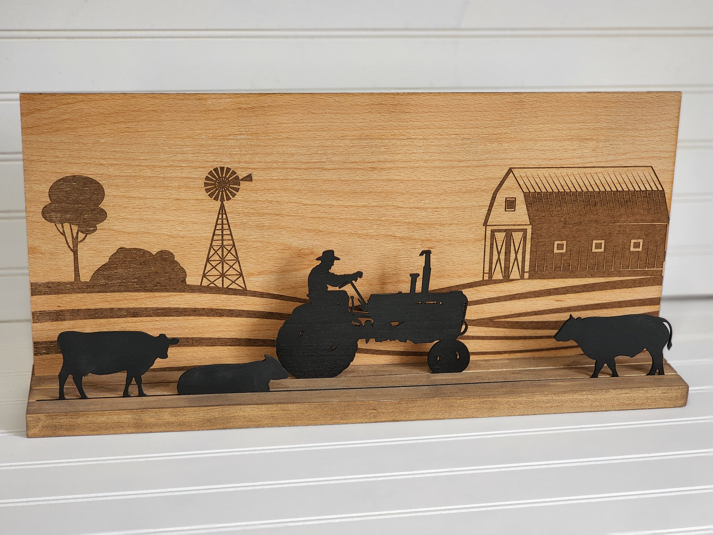 Wooden Farm Scene, Laser Cut Farm/Barn Decor, Antique Tractor, Father's Day Gift