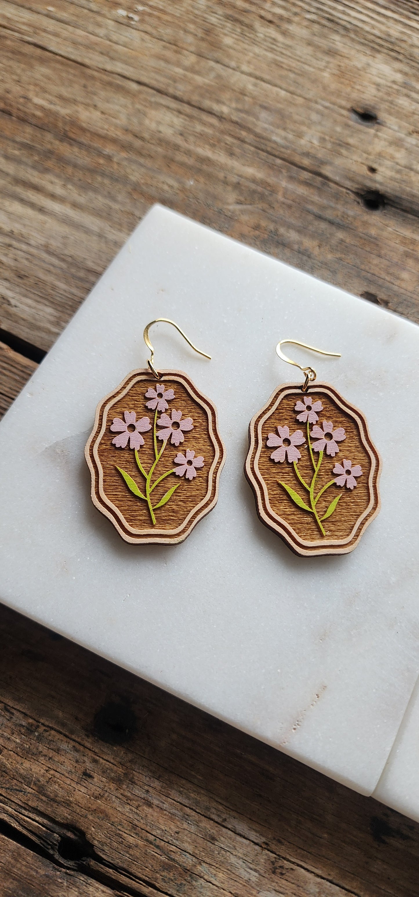 Wood Spring Daisey Earrings