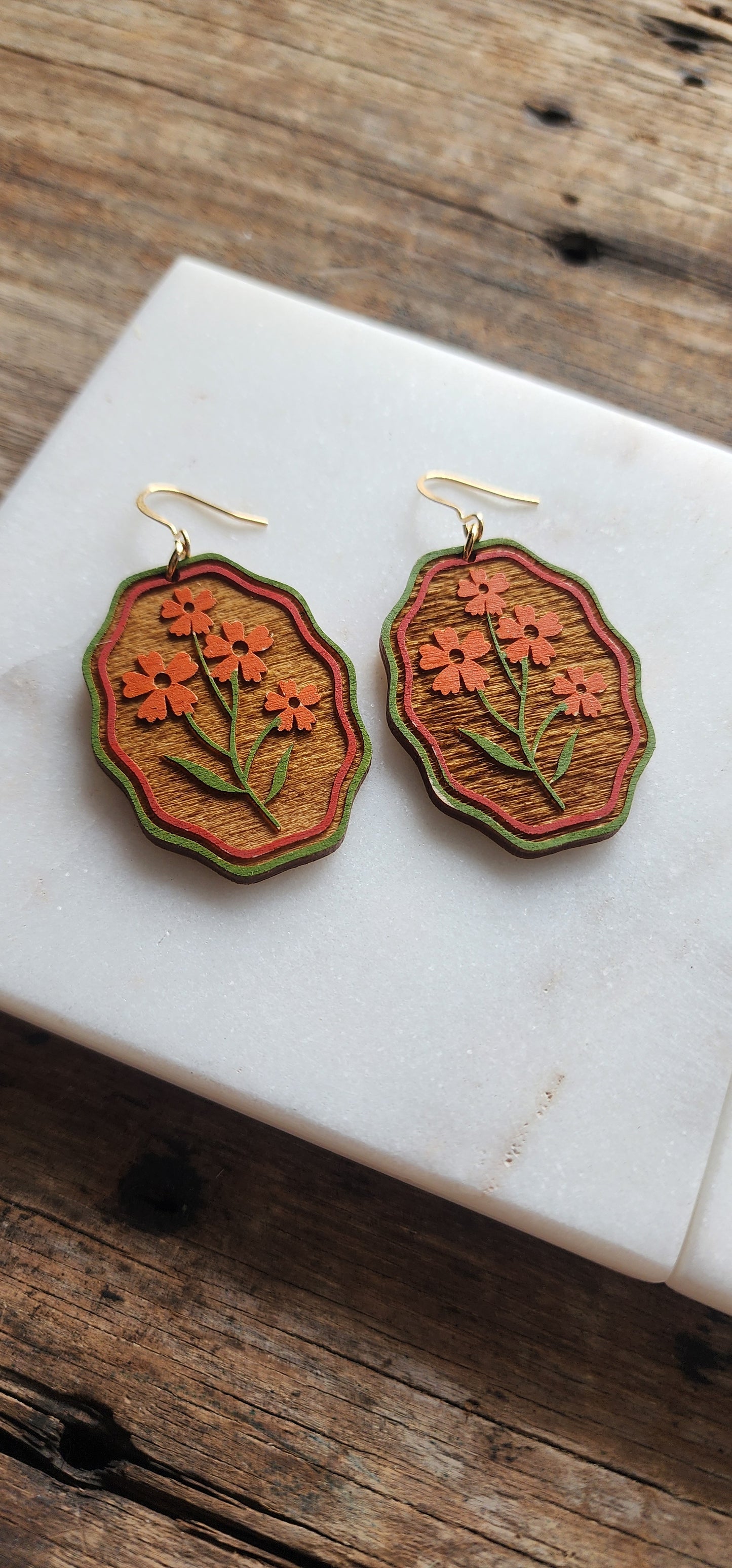 Wood Spring Daisey Earrings