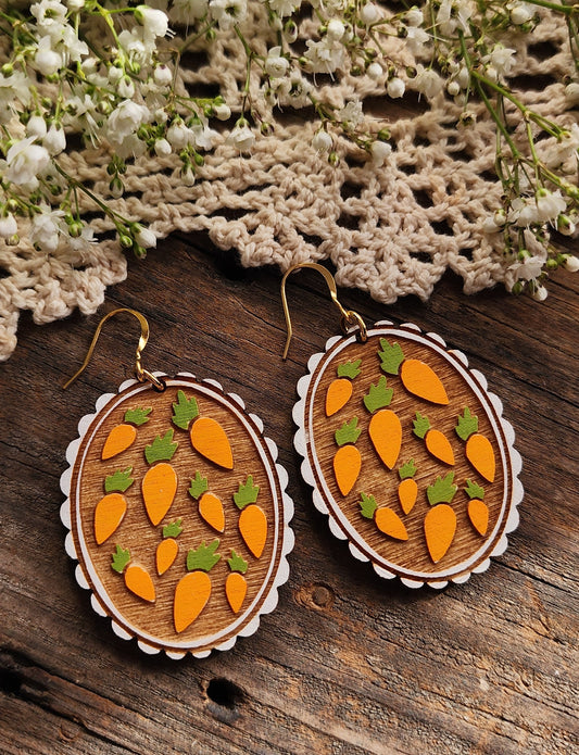 Carrot Earrings, Spring Earring, Easter Jewelry, Wood Earrings