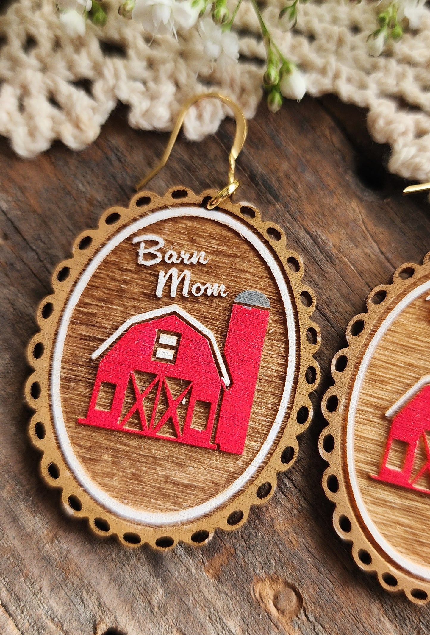 Barn Mom Earrings, Lightweight Wood Earring, Farm Life Jewelry