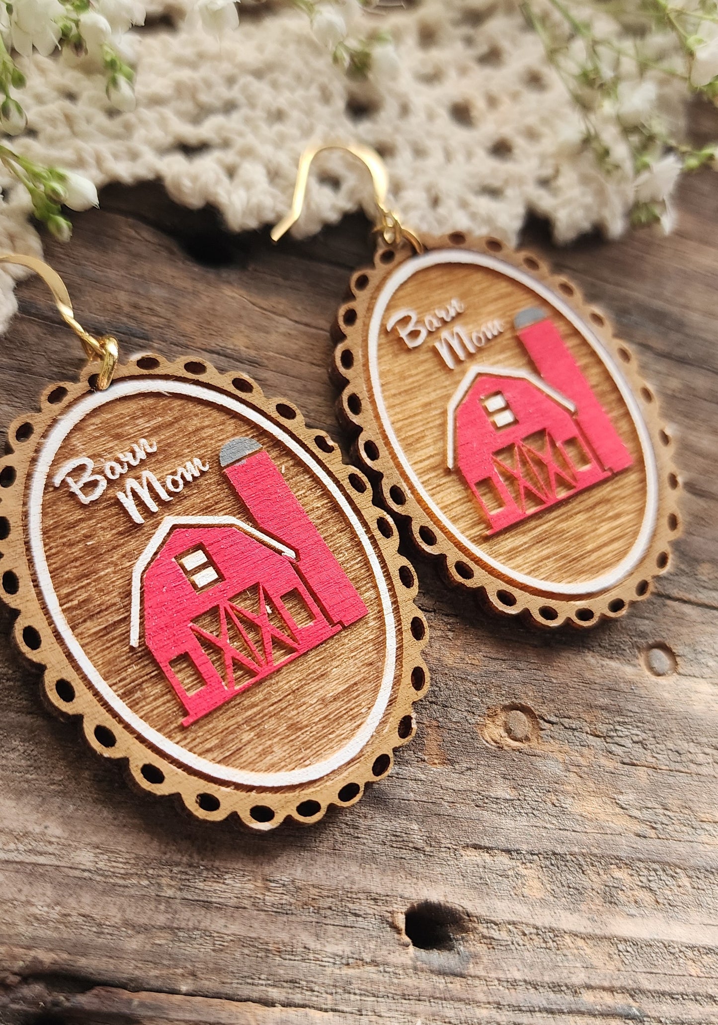 Barn Mom Earrings, Lightweight Wood Earring, Farm Life Jewelry
