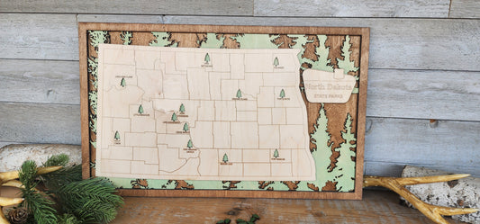 North Dakota a State Park Travel Map, ND State Park Tracker Map, Travel Tracker