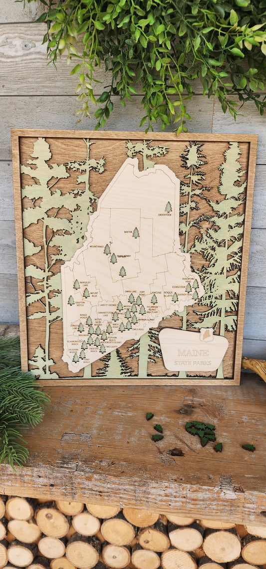 Maine MN State Park Tracker Map, Travel Tracker, ME State Gifts, State Park Lover
