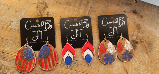USA American Flag Earring, Army Stars and Stripes Earring, 4th Of July Wood Earring