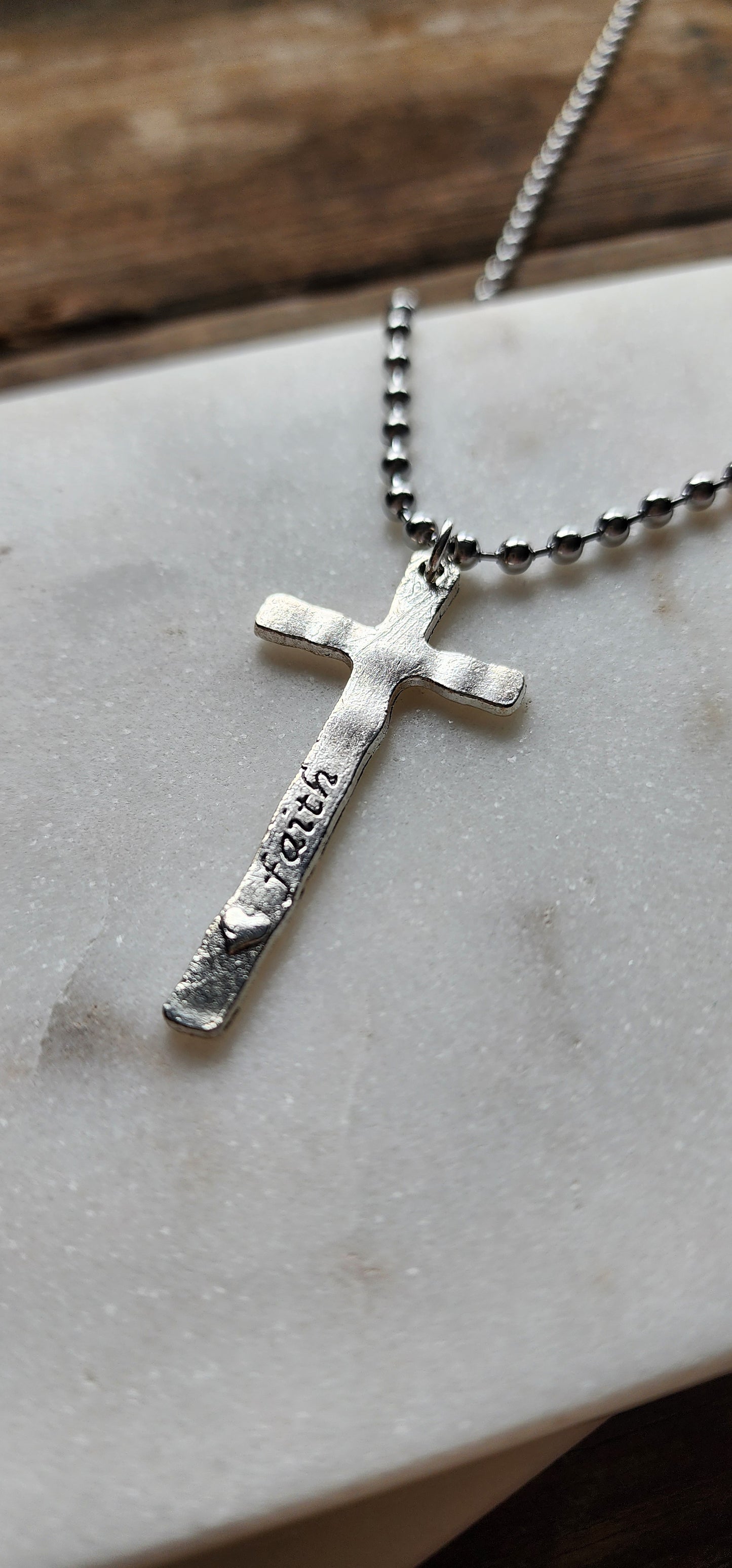 Faith/Believe, Silver, Cross, Ball Chain Necklace
