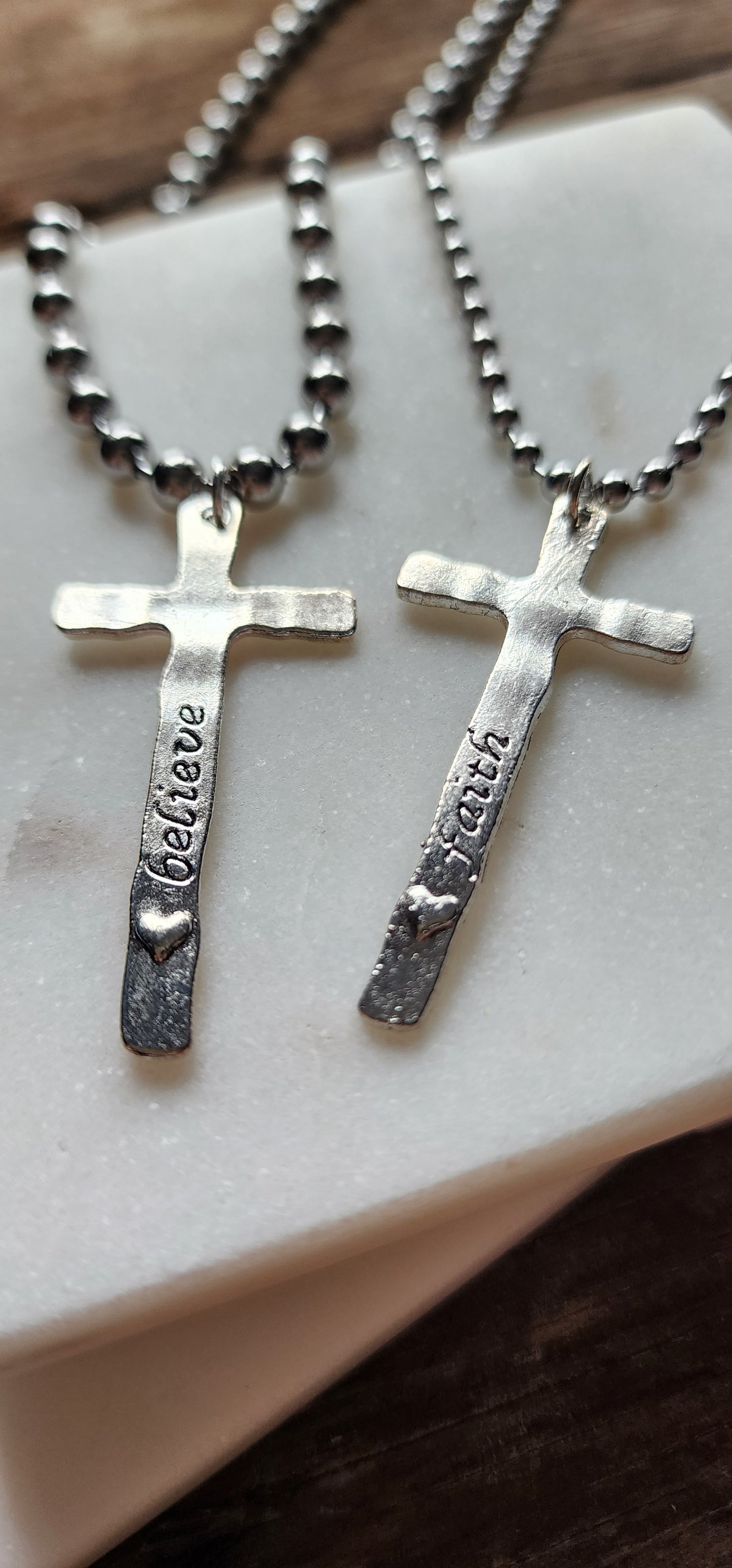 Faith/Believe, Silver, Cross, Ball Chain Necklace