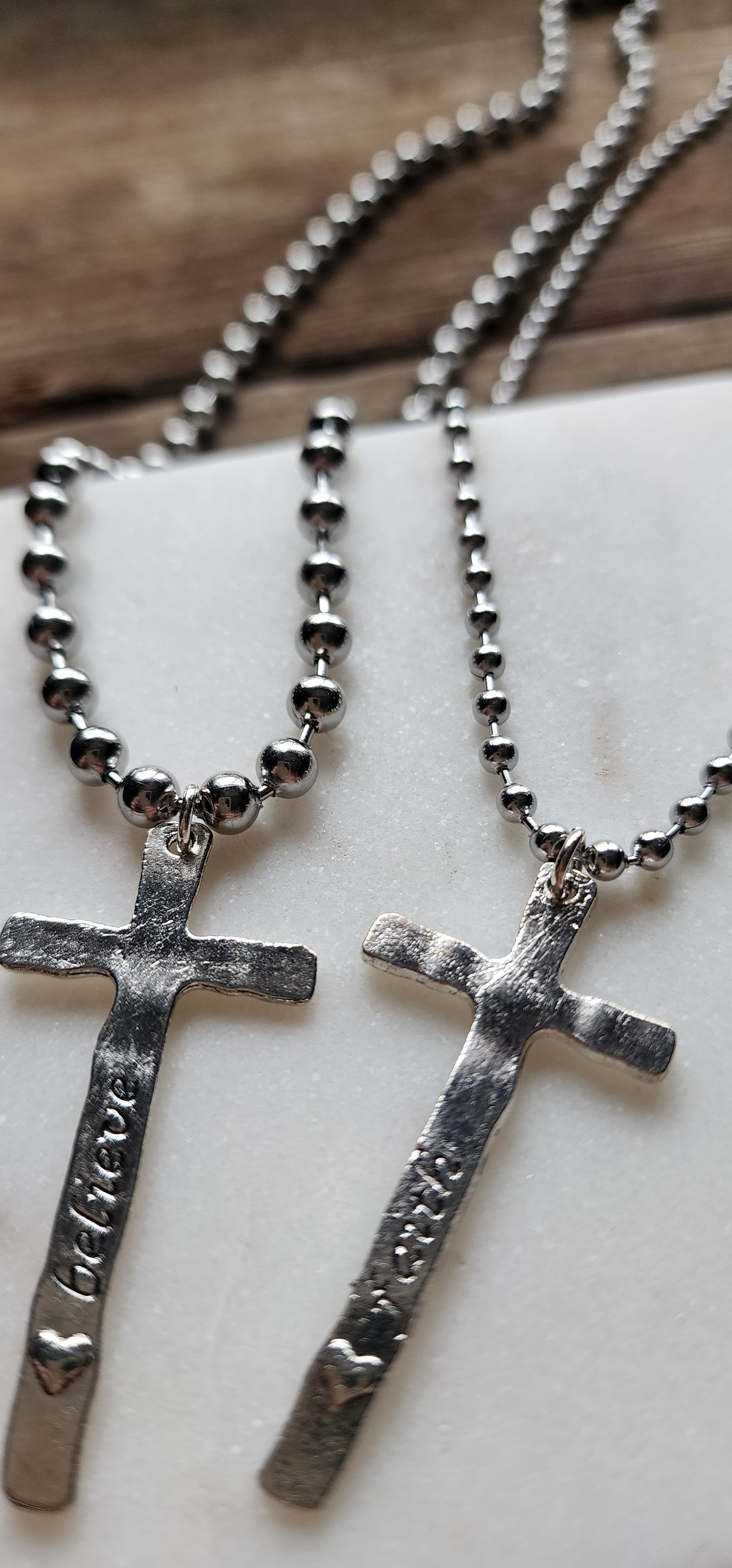 Faith/Believe, Silver, Cross, Ball Chain Necklace
