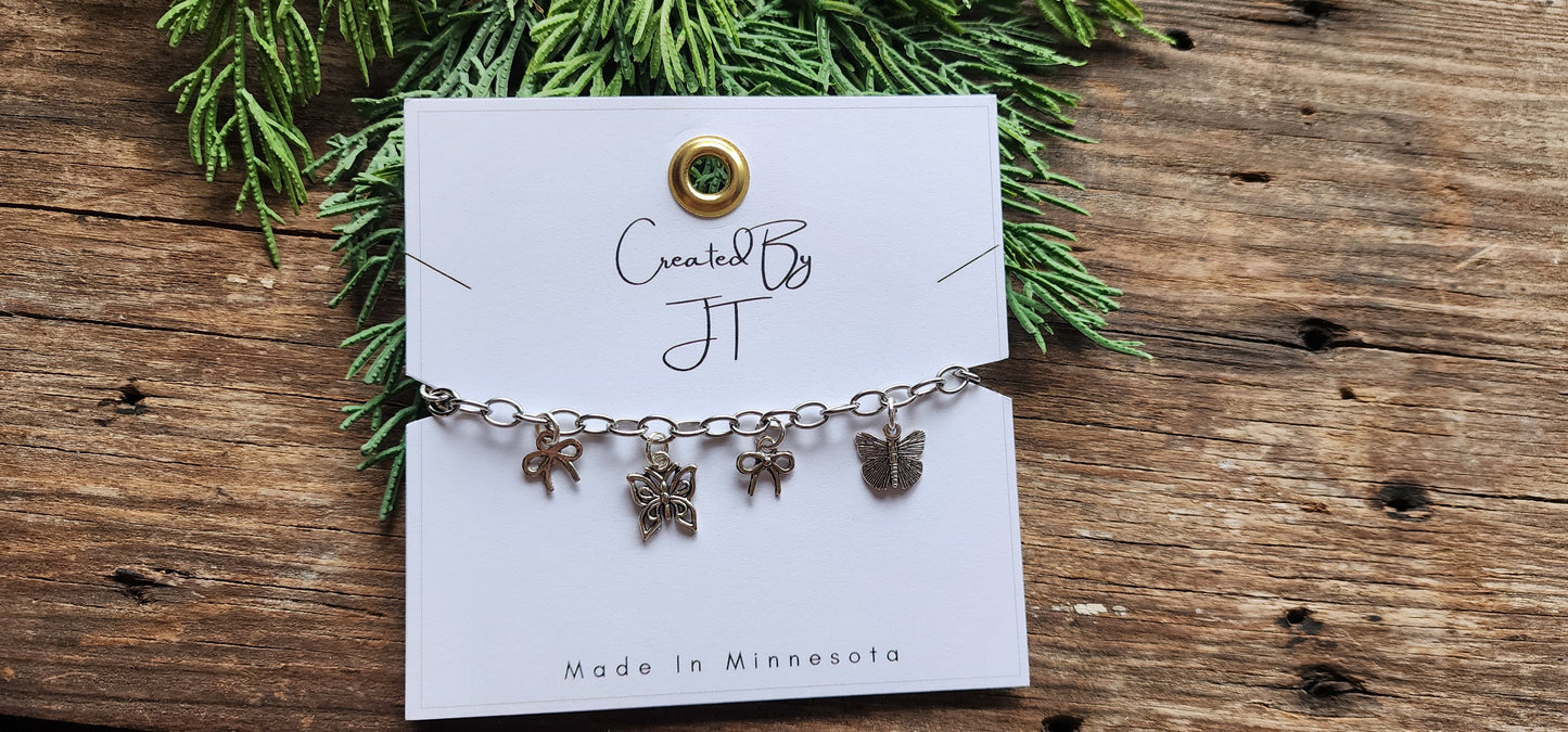 Adjustable Silver Butterfly Charm Bracelet