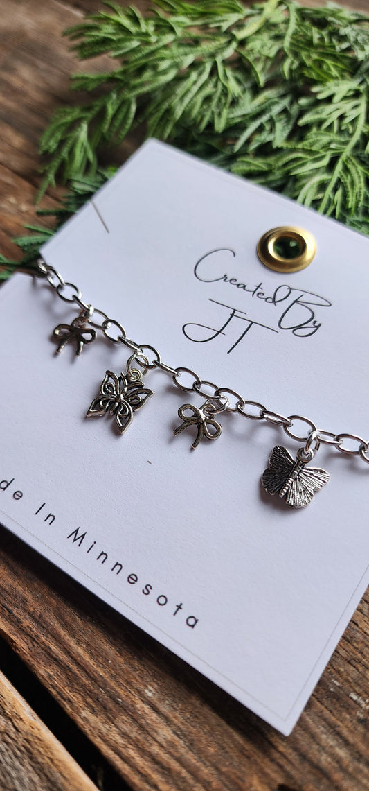 Adjustable Silver Butterfly Charm Bracelet