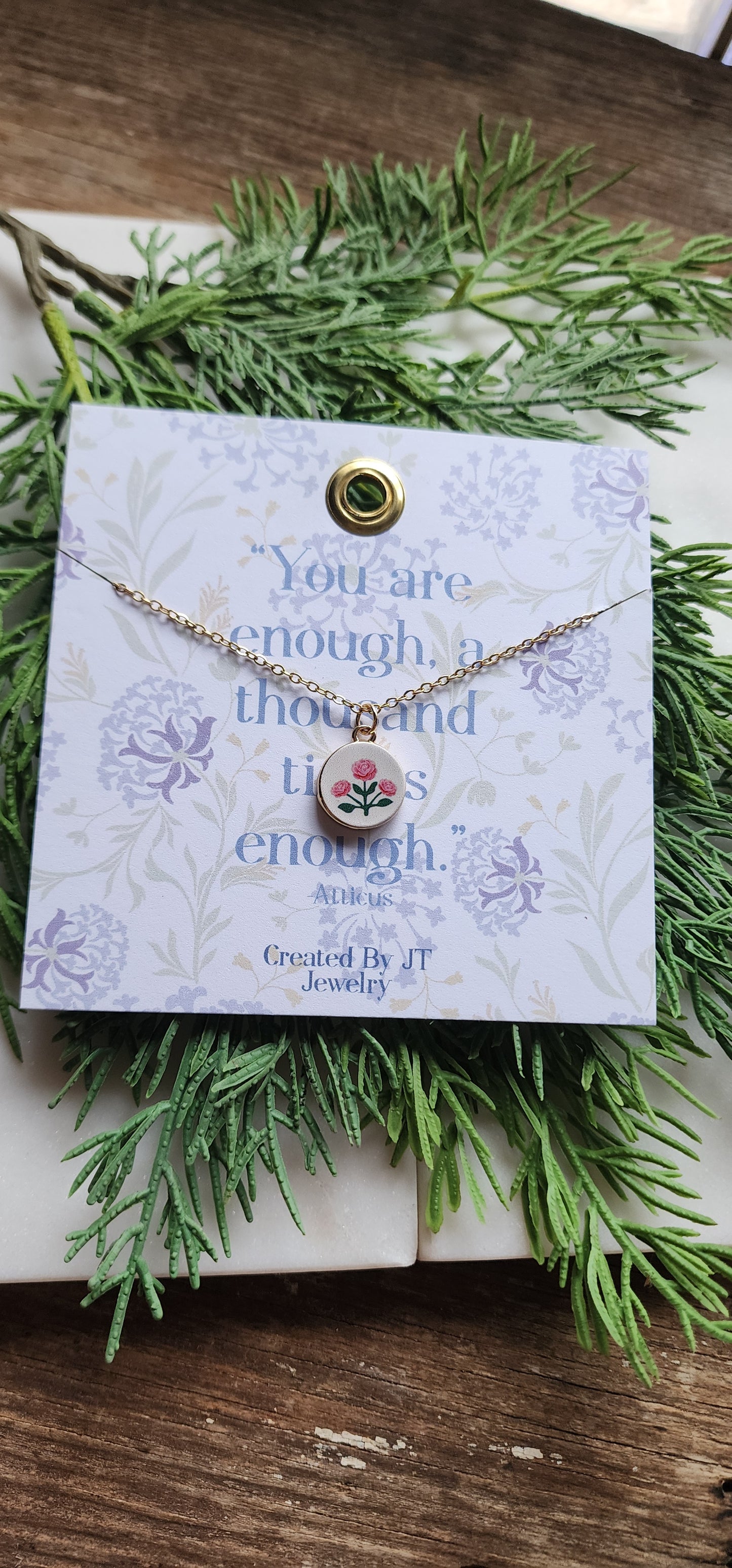 Gold Plated Enamel, Flower Circle Pendant Necklace