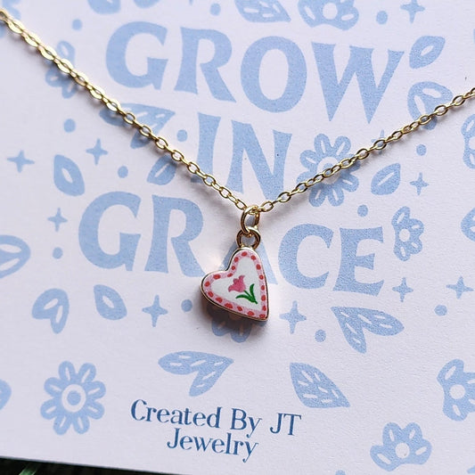 Gold Plated Enamel Heart Pendant Necklace