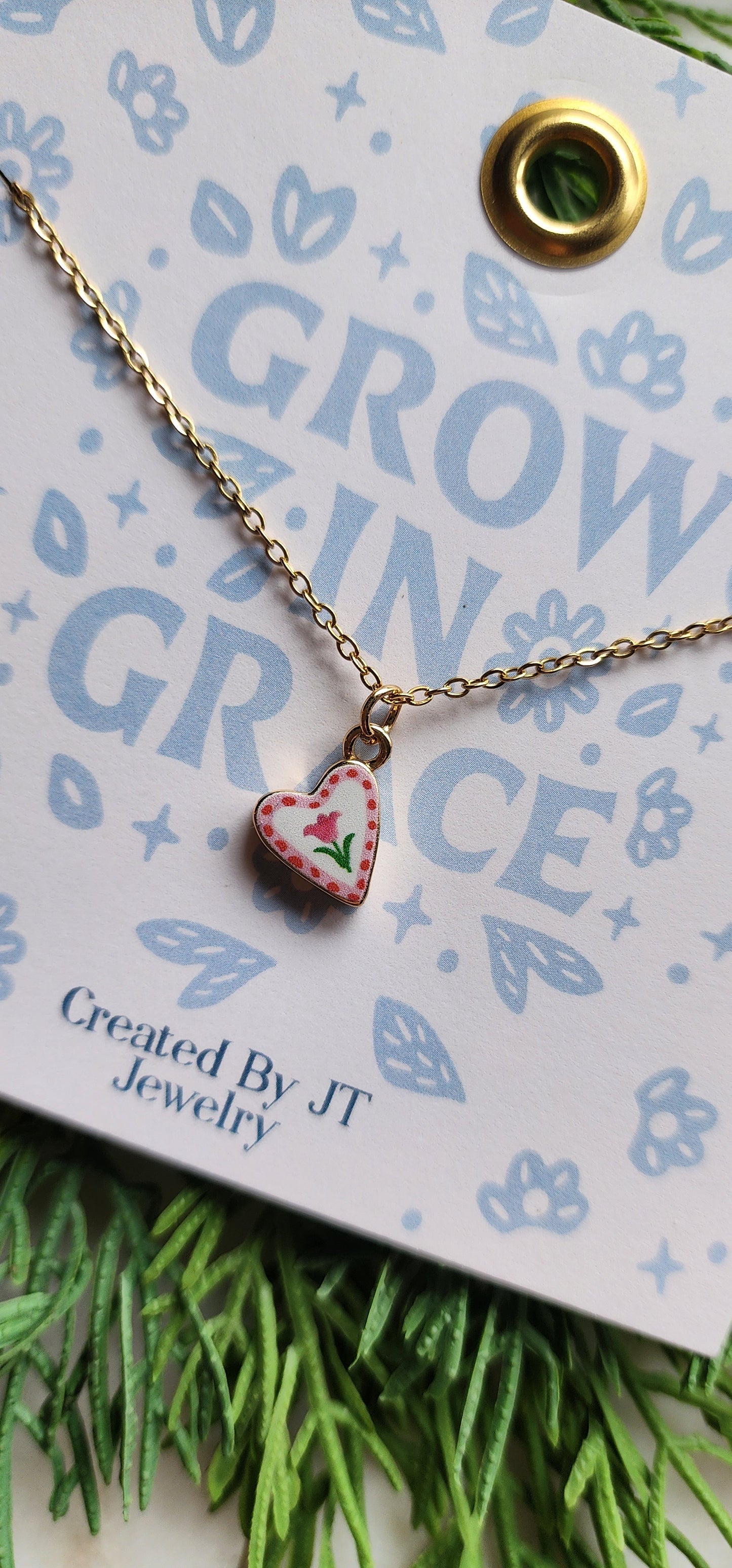 Gold Plated Enamel Heart Pendant Necklace