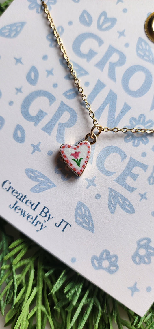 Gold Plated Enamel Heart Pendant Necklace