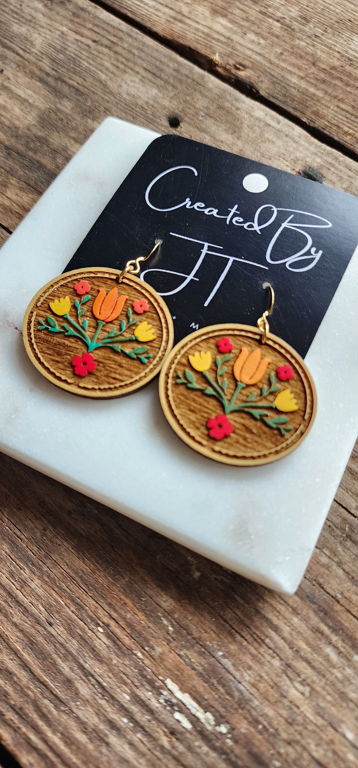Tulip Folk Art, Wooden Earrings