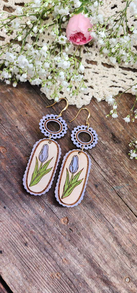 Purple Wood Tulip Earrings