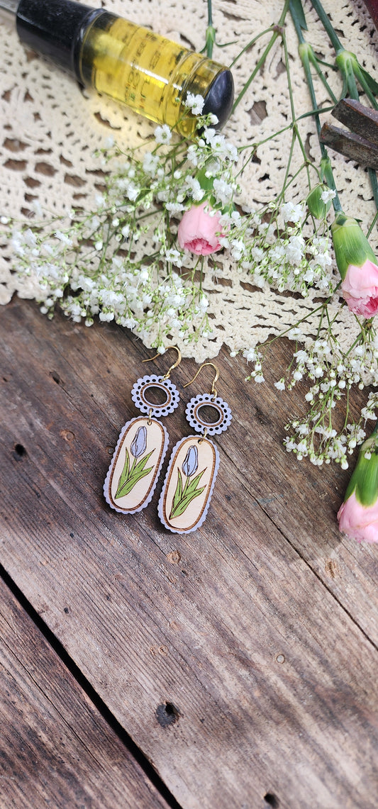 Purple Wood Tulip Earrings