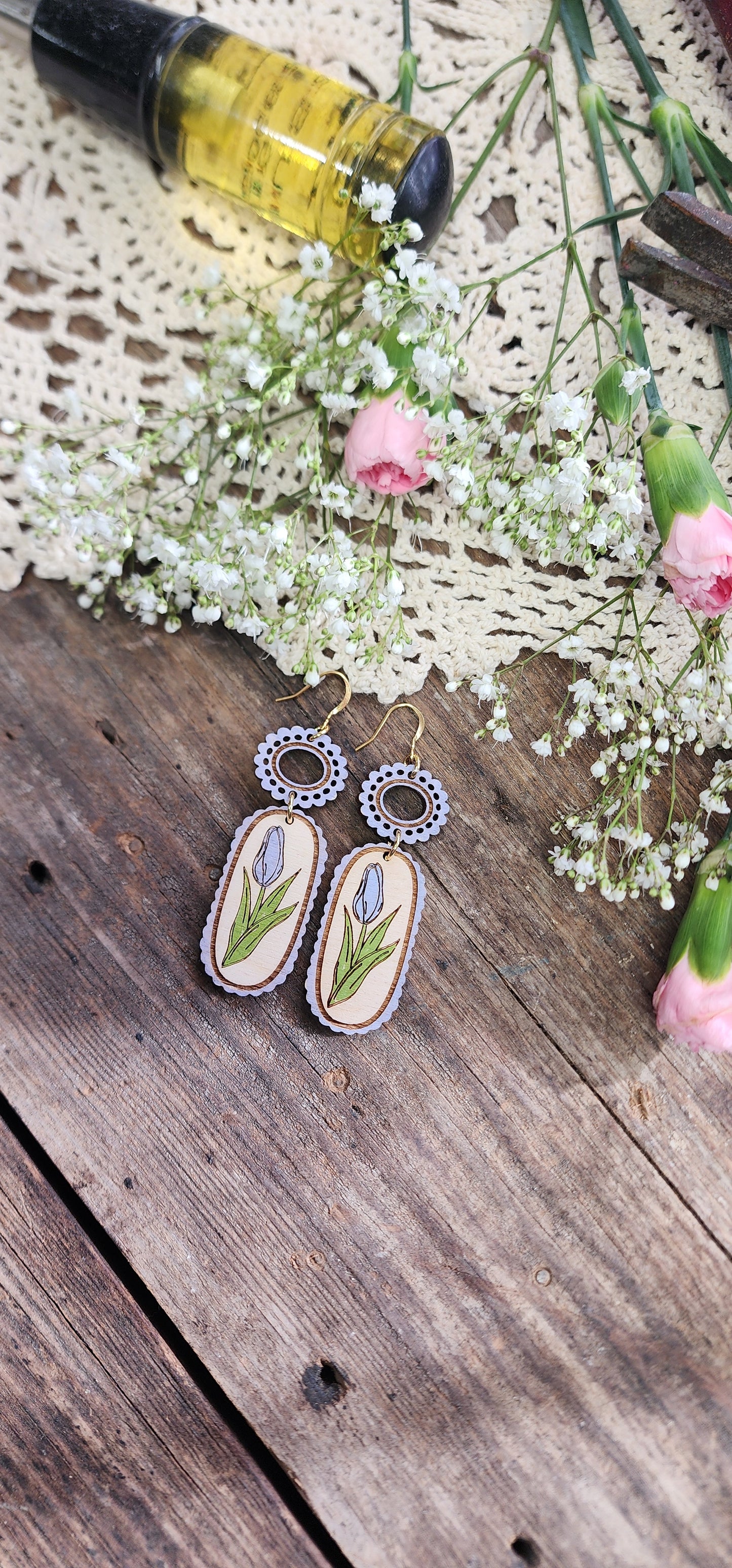Purple Wood Tulip Earrings
