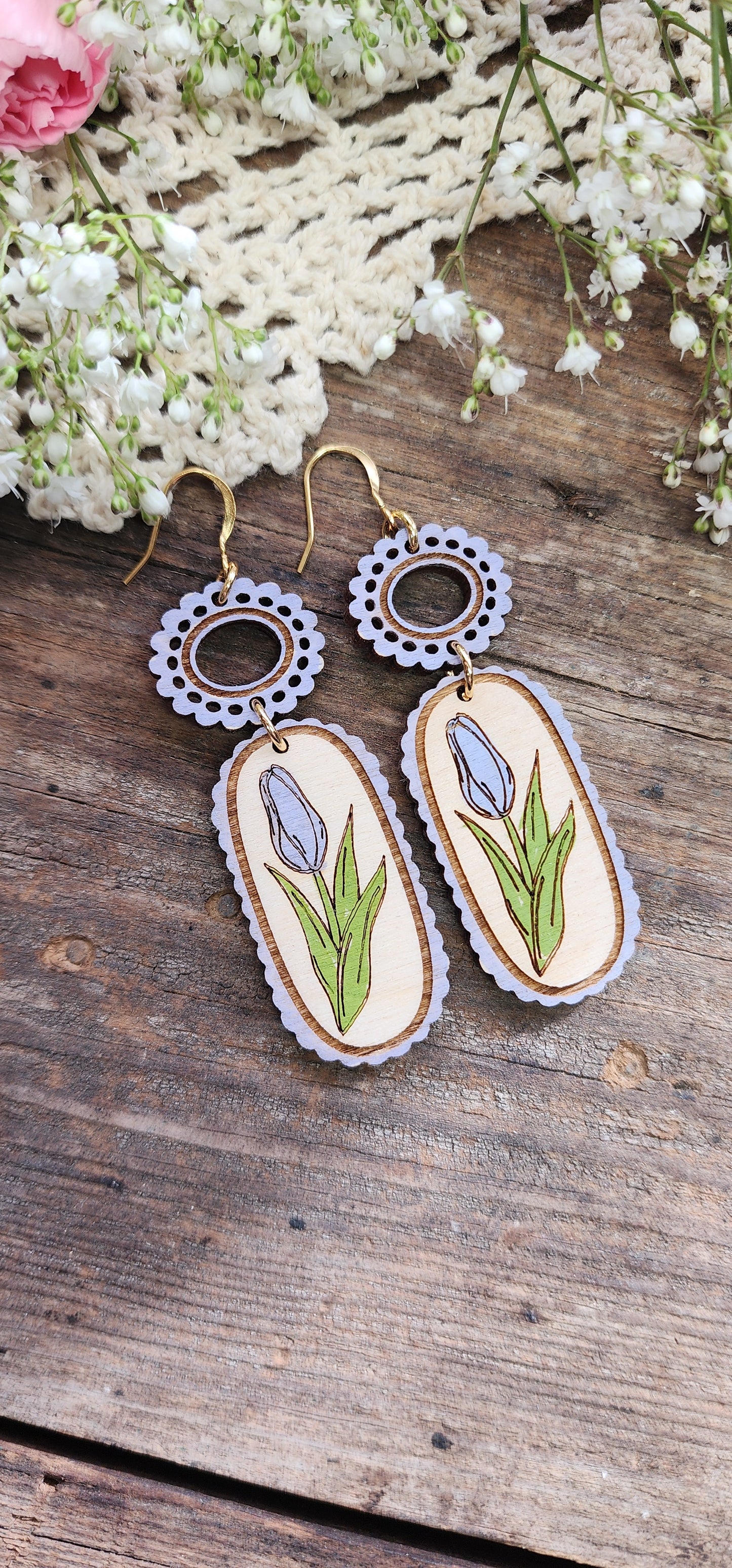 Purple Wood Tulip Earrings