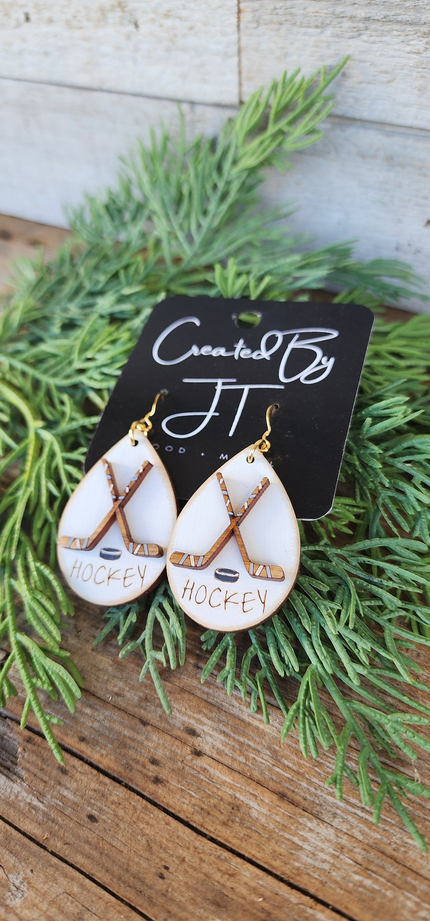 Wooden Hockey Earrings