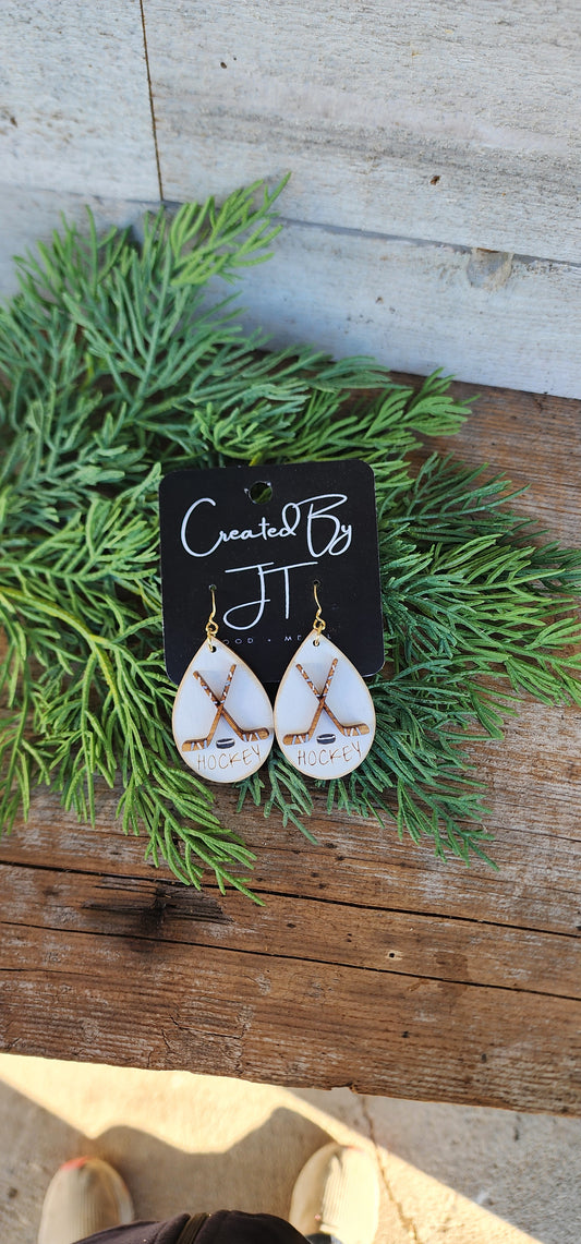 Wooden Hockey Earrings