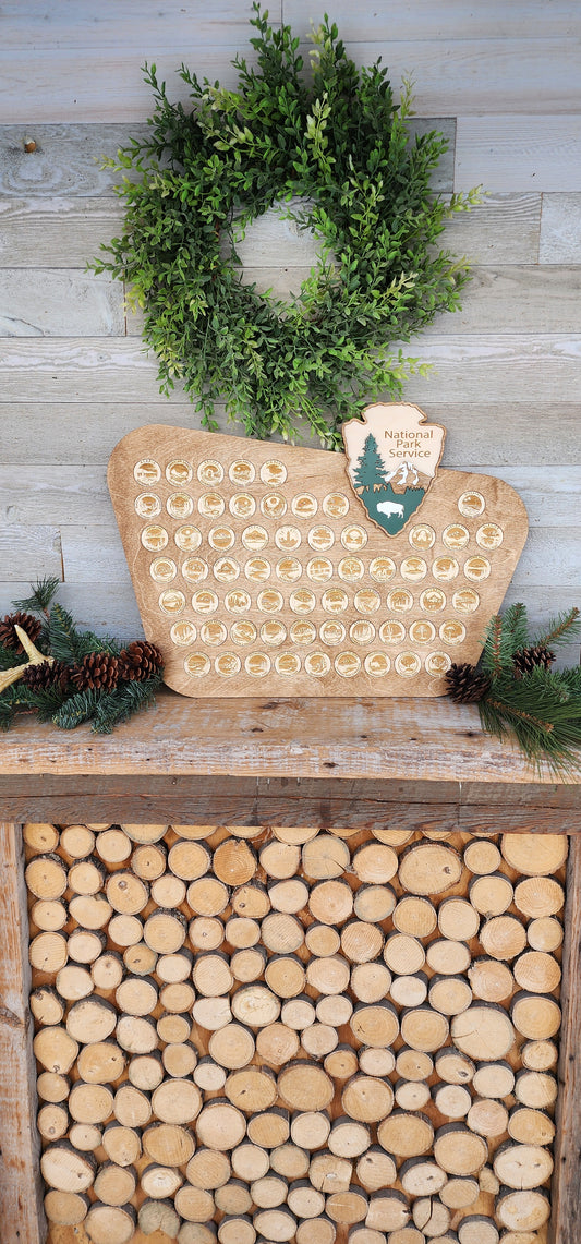 National Park Wooden Coin Tracker, National Parks Travel Tracker, National Parks Marker,  US Travel Map, Travel Home Decor
