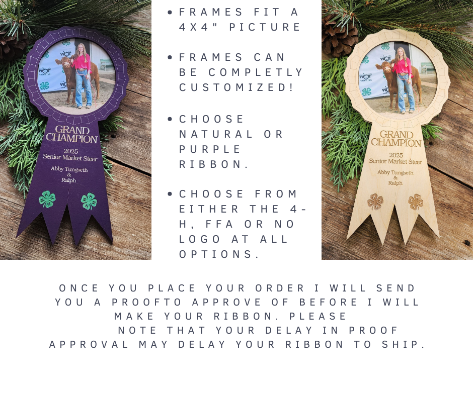 4-H, FFA Grand Champion Ribbon Picture Frame, Show Stock Thank You, Auction Buyer Thank You