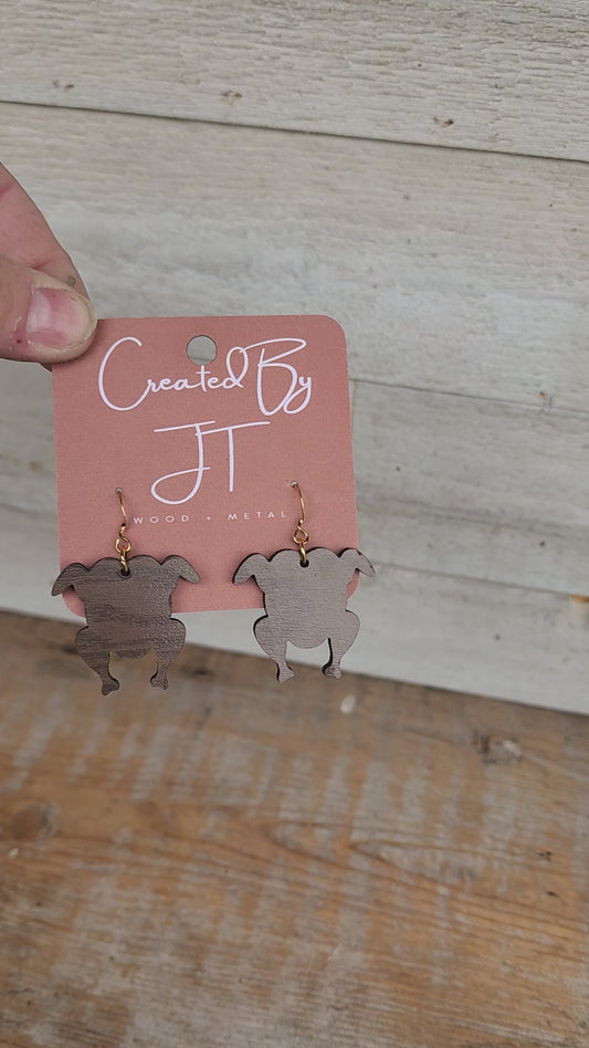 Turkey Earrings, Thanksgiving Earrings, Holiday Earrings, Wood Earrings