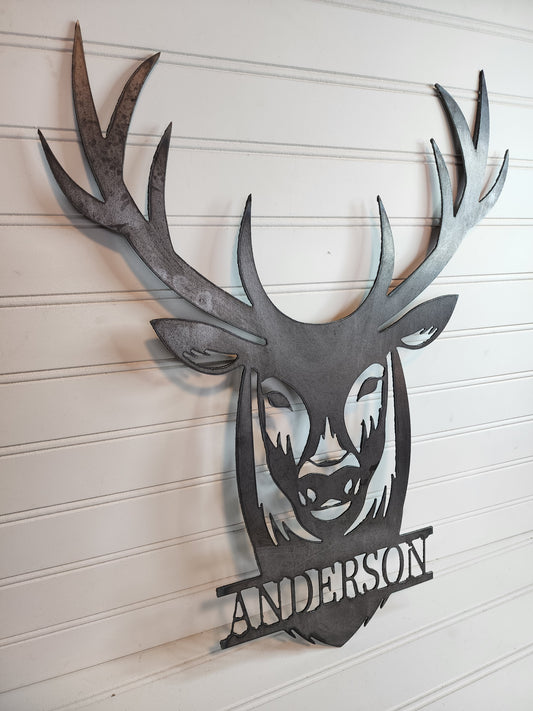 Personalized Deer Head, Last Name, Metal Deer Sign, Mens Gift