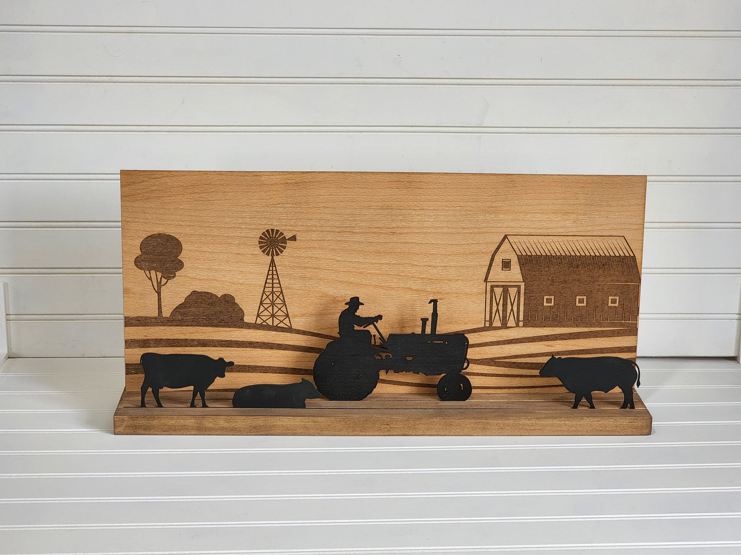 Wooden Farm Scene, Laser Cut Farm/Barn Decor, Antique Tractor, Father's Day Gift