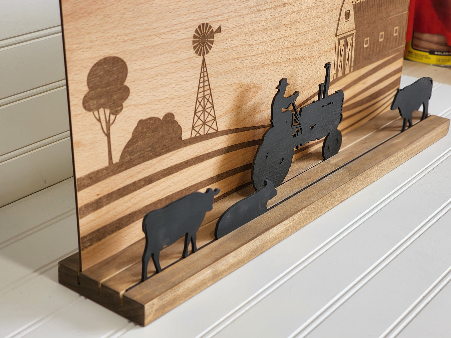 Wooden Farm Scene, Laser Cut Farm/Barn Decor, Antique Tractor, Father's Day Gift