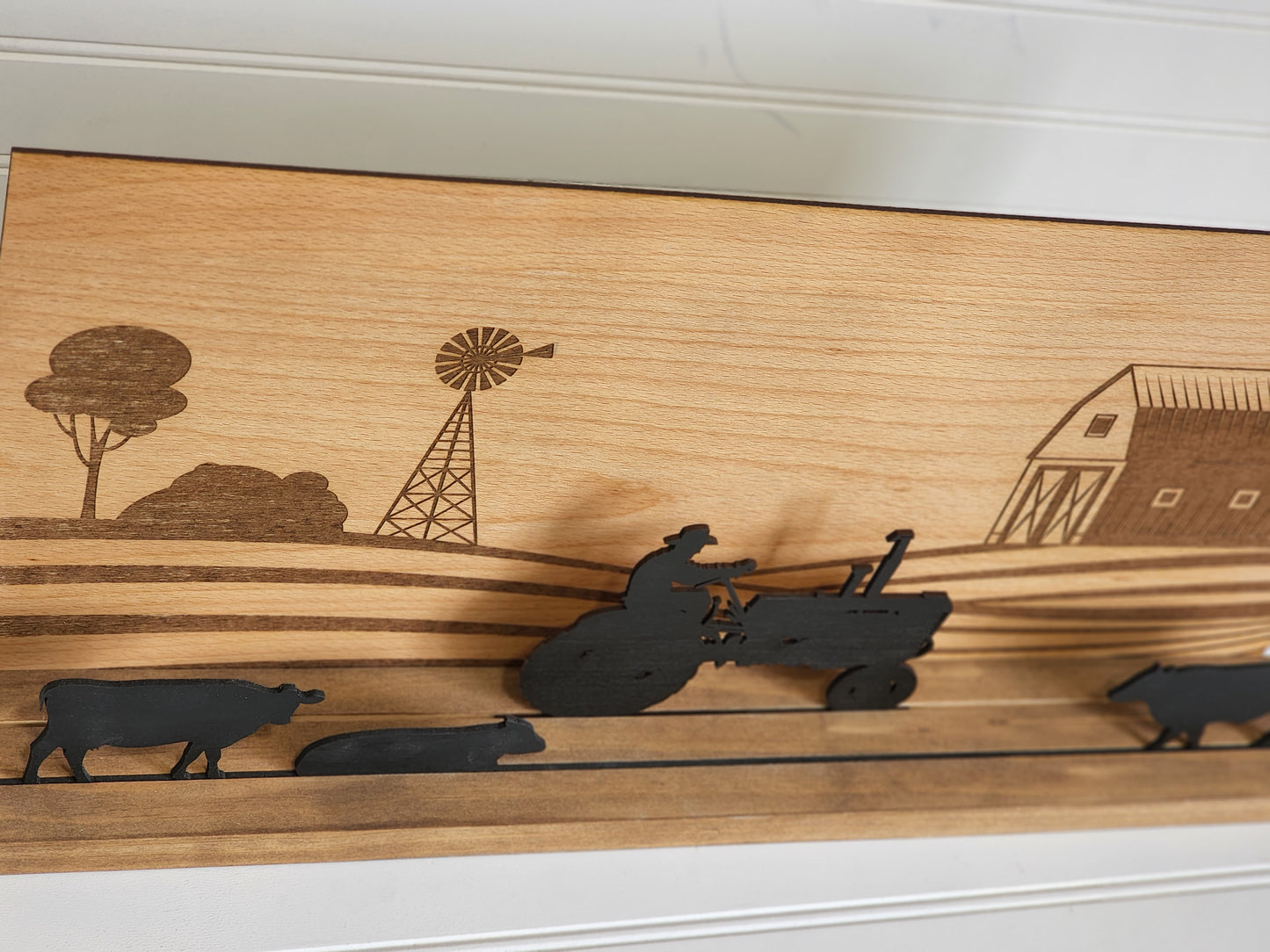 Wooden Farm Scene, Laser Cut Farm/Barn Decor, Antique Tractor, Father's Day Gift