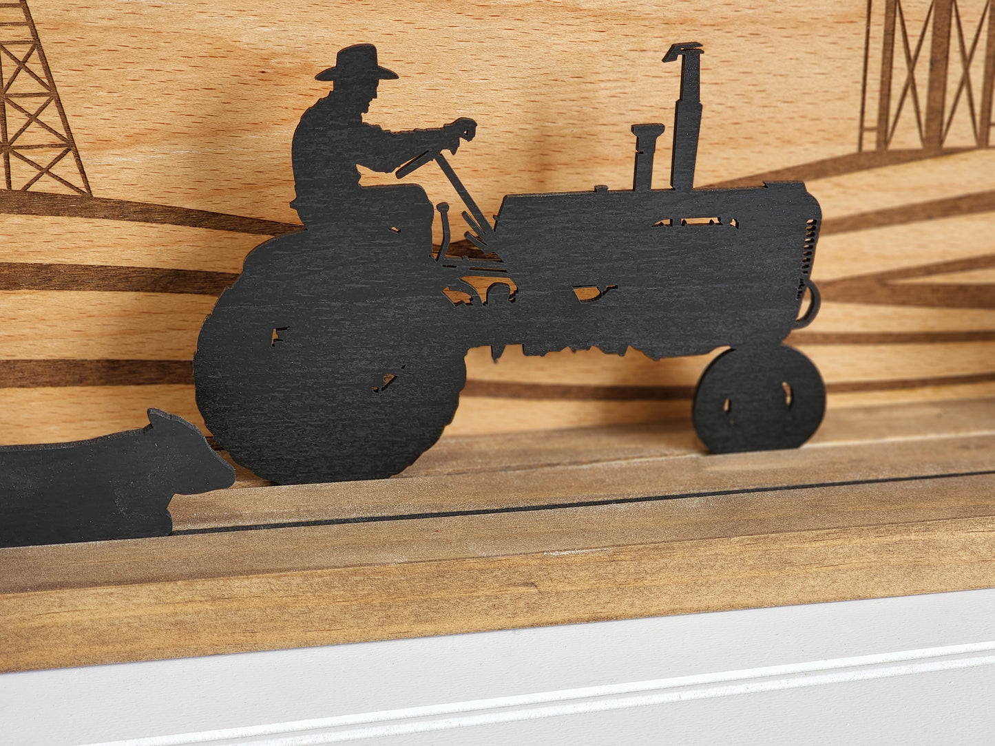 Wooden Farm Scene, Laser Cut Farm/Barn Decor, Antique Tractor, Father's Day Gift